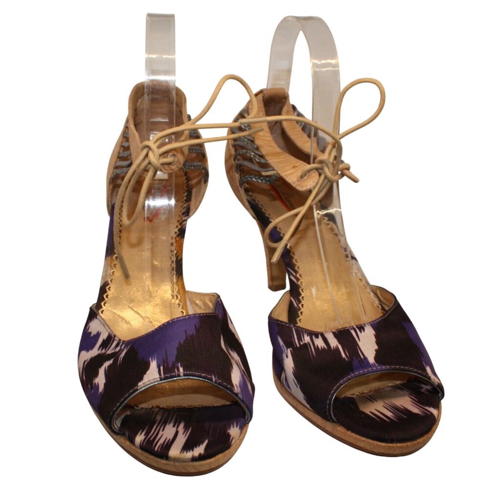 Poetic Licence Womens 10M Purple Black Stiletto Open Toe Ankle Strap High Heels - Picture 3 of 12